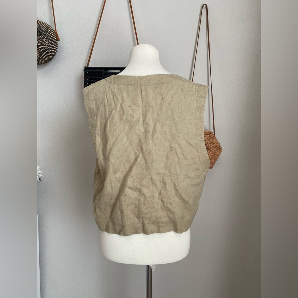 Kathleen Sommers Linen Lagenlook Beige Green Boxy Fit Vest, Size Medium - Picture 2 of 4
